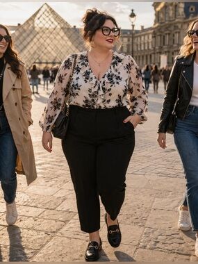 Plus size pull on straight leg pants.